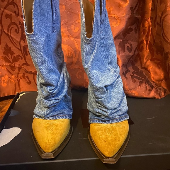 R13 Blue and Tan Heeled Boots - Picture 1 of 9